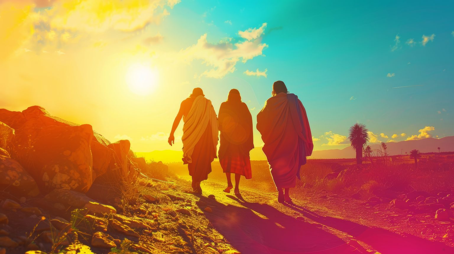 vibrant scene jesus walking with his disciples road emmaus ai generated illustration 1536x861 1
